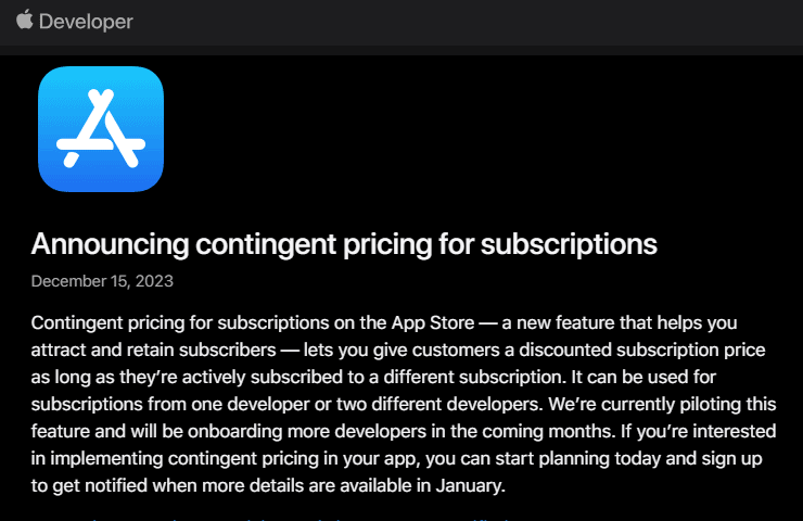 l'annuncio di Apple della funzione di prezzi contingentati per gli abbonamenti su App Store