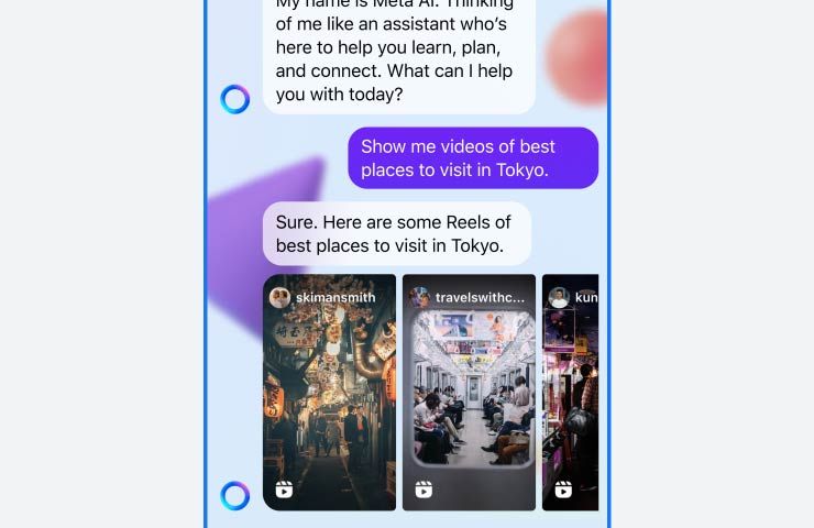 MetaAI - screenshot da Messenger con reels proposti dal chatbot