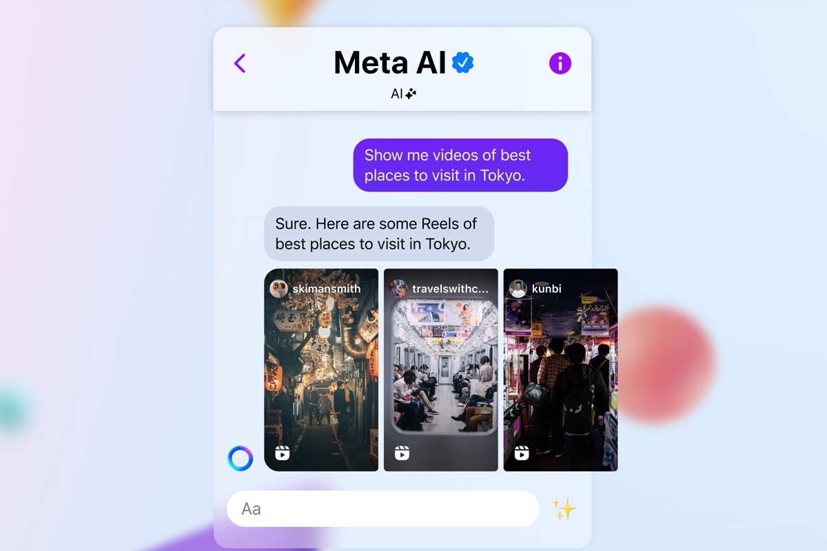 MetaAI - schermata chat con reels Tokyo