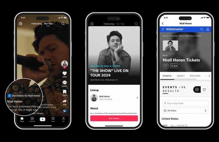 TikTok, esempio utilizzo strumenti Ticketmaster nel profilo di Niall Horan