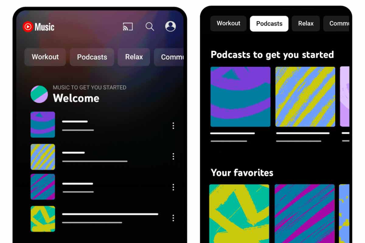 Youtube Music - interfaccia utente sezione podcast