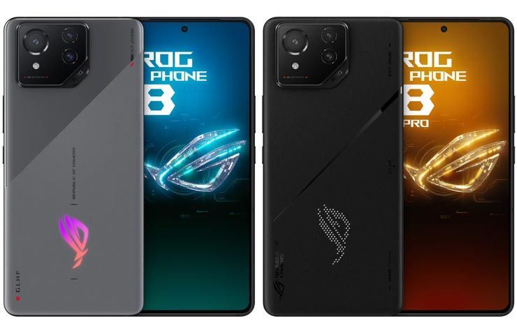 smartphone Asus ROG Phone 8 e Asus ROG Phone 8 Pro front e retro