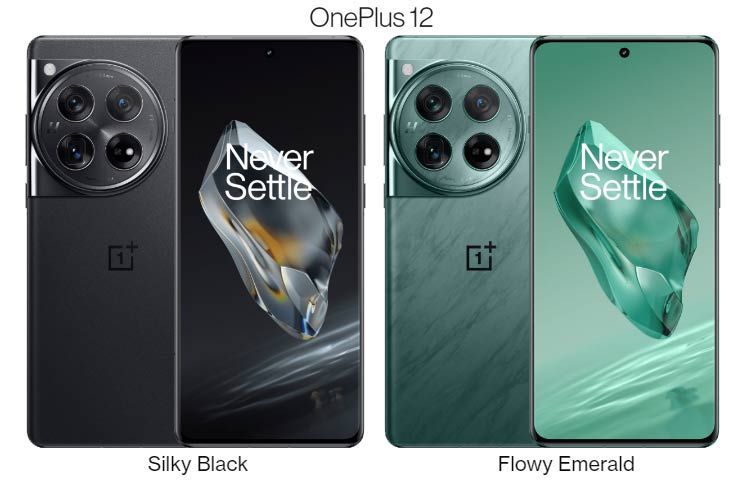 smartphone OnePlus 12 nei colori Silky Black e Flowy Emerald