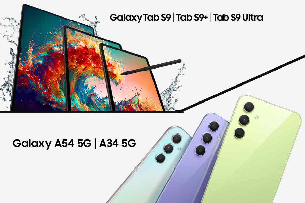 foto promozionali di Samsung Galaxy A54 5G, A34 5G e Galaxy Tab S9 Series