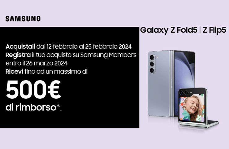 dettaglio iniziativa Samsung Cashback - Galaxy Z Fold5 o Z Flip5 - Febbraio 2024