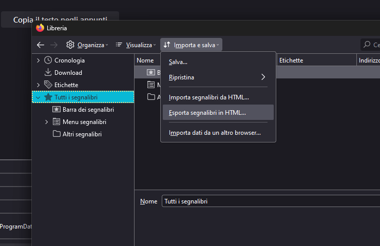 Firefox - come importare ed esportare i segnalibri