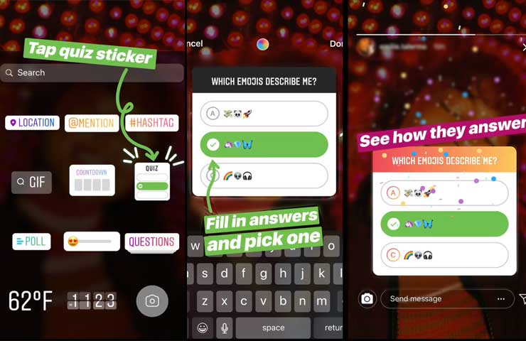 Instagram, creazione Storia con Quiz 