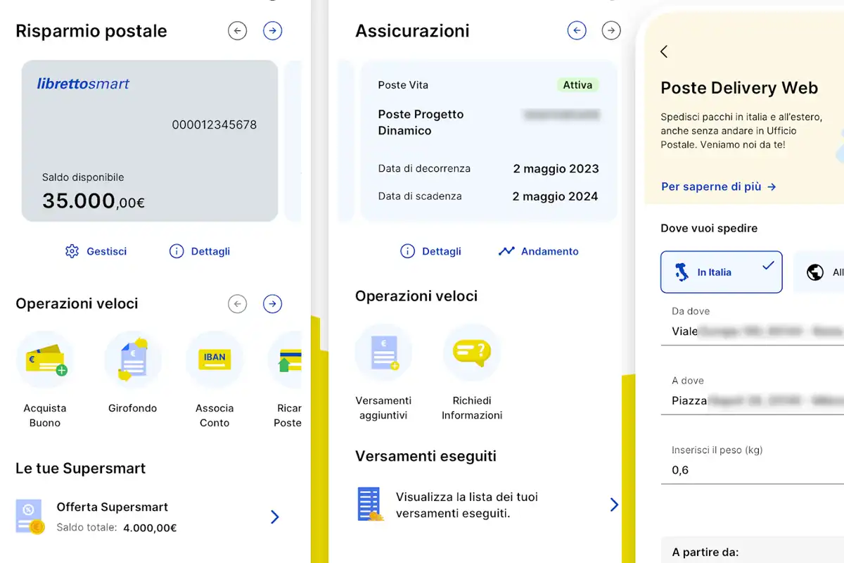 Poste Italiane - schermata app mobile