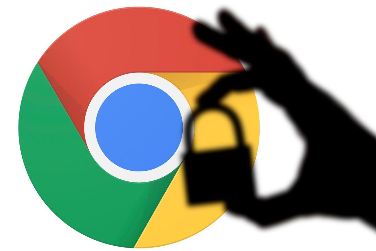 logo browser Chrome e ombra mano con lucchetto