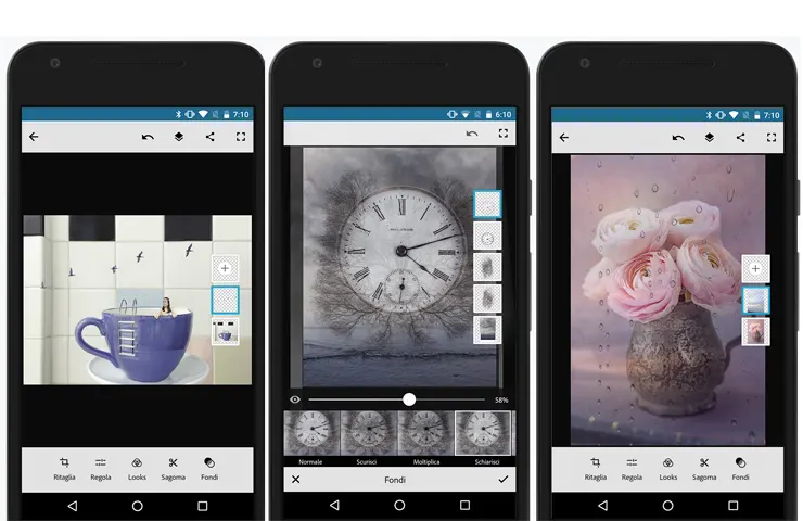 schermate app fotoritocco 'Adobe Photoshop Mix' per Android