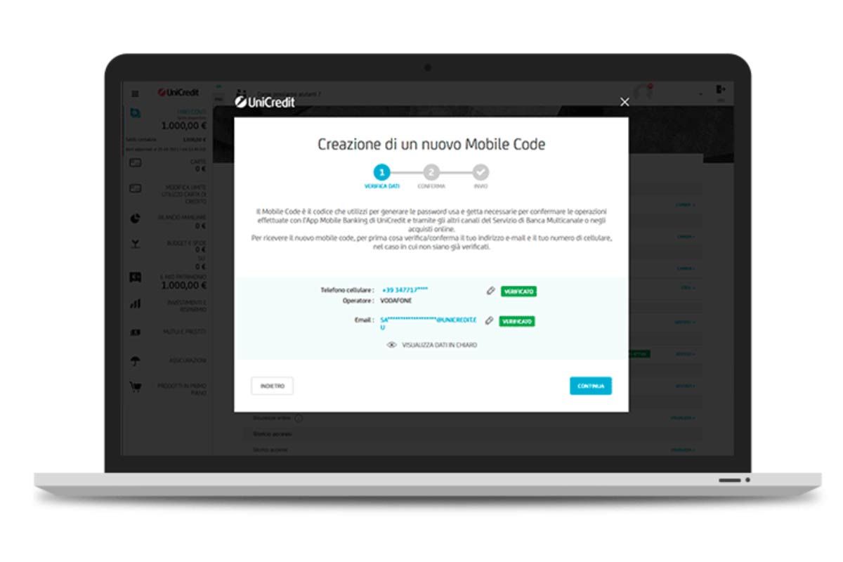 Unicredit - come richiedere nuovo Mobile Code