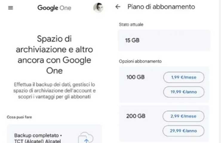 Abbonamenti su Google One